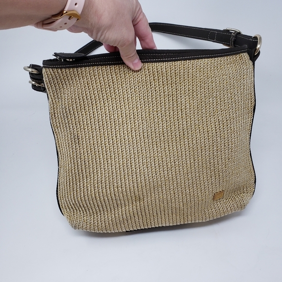 The SAK Light Taupe Crochet Knit with Cloth Liner Satchel Shoulder Hand Bag - Picture 1 of 14